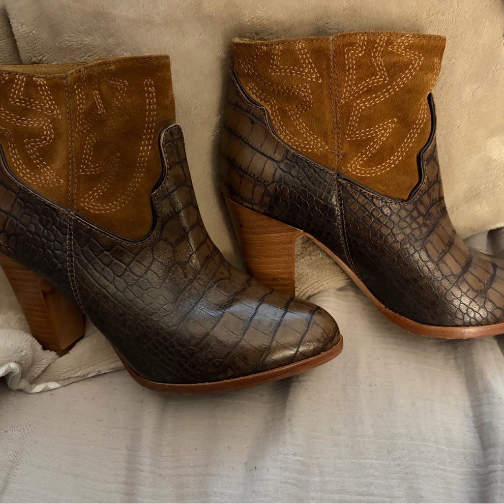 Matisse Brown Crocodile Pattern Ankle Boots